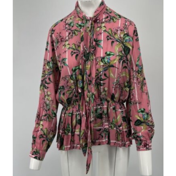 Vetements Pour femme Garderobe ETE2019 Floral Print Multicolor Tie-Neck Top sz M